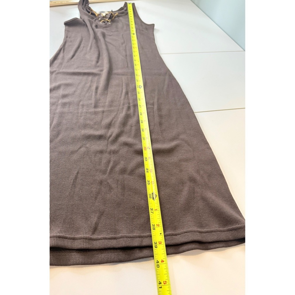 Y2K Old Navy Dress Womens M Brown Ribbed Leather Lace Up Tank 90s Western - Picture 8 of 8